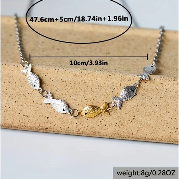 Charming Gold Silver Fish Necklace Fishing - Picture 4 of 8